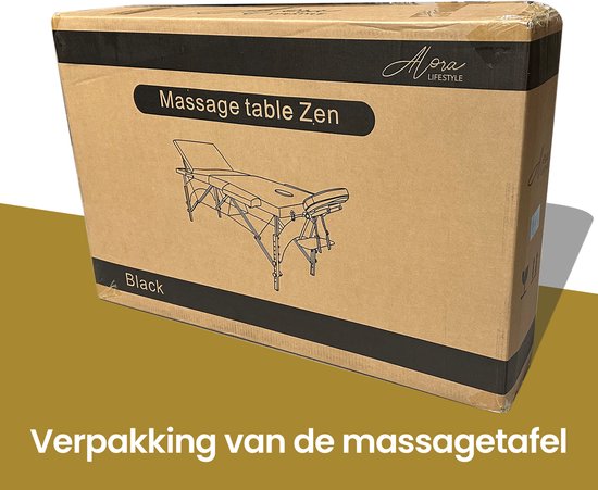Verpakking van de zwarte Alora Massagetafel Zen.