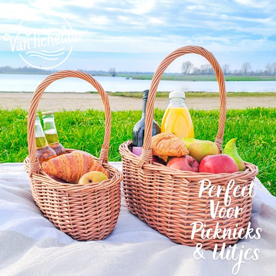 27,5 x 20 x 27 cm Rieten Mand Wilg en Doek Houten kleur Opbergmand Fruit Rotan Opbergdoos Snacks Thee Picknickmand
