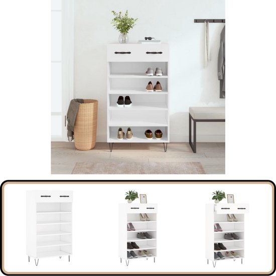 vidaXL - Houten Schoenenkast - Wit - Hout | Leen Bakker
