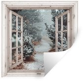 Muurstickers - Sticker Folie - Bos - Winter - Bomen - Natuur - Pad - Doorkijk - Wit - 120x120 cm - Plakfolie - Muurstickers Kinderkamer - Zelfklevend Behang XXL - Zelfklevend behangpapier - Stickerfolie