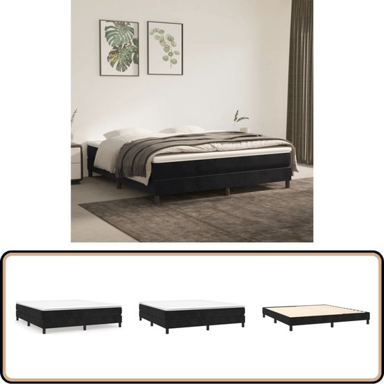 Collage: slaapkamer met zwart bed, boxspring met wit matras en bedframe met lattenbodem.