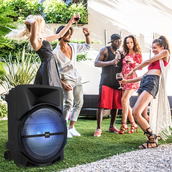 Pyle Bluetooth Party Speaker, Draagbare Speaker met Wielen - 1200W- USB, MP3, AUX 3,5mm Ingang - Knipperende Partylamp - FM Radio — afbeelding 4