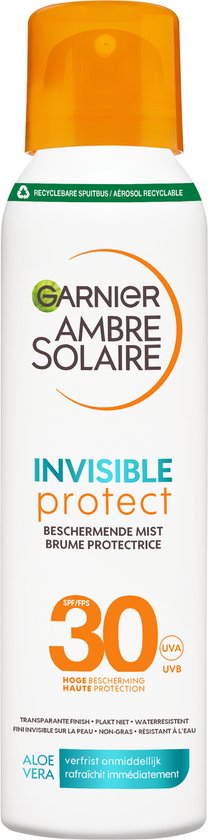 Garnier Ambre Solaire Brume Solaire Invisible Protection SPF 30 - Formule transparente - Résistante à l'eau - Aloe Vera - 150ml