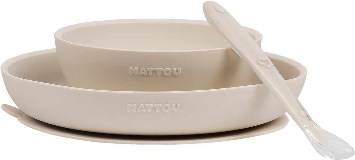 Nattou SILICONE Serviesset Voor Kinderen Silicone 3 Stuks - 19,2 cm - Klei