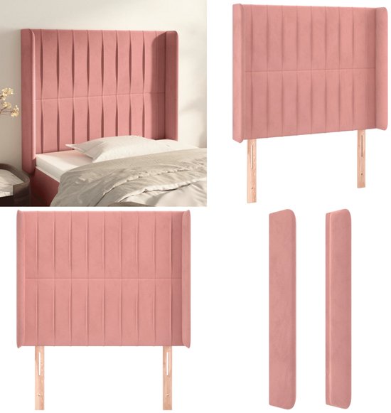 vidaXL-Tête de lit-avec-bords-103x16x118/128-cm-velours-rose - Tête de lit - Têtes de lit - Tête de lit - Tête de lit en bois