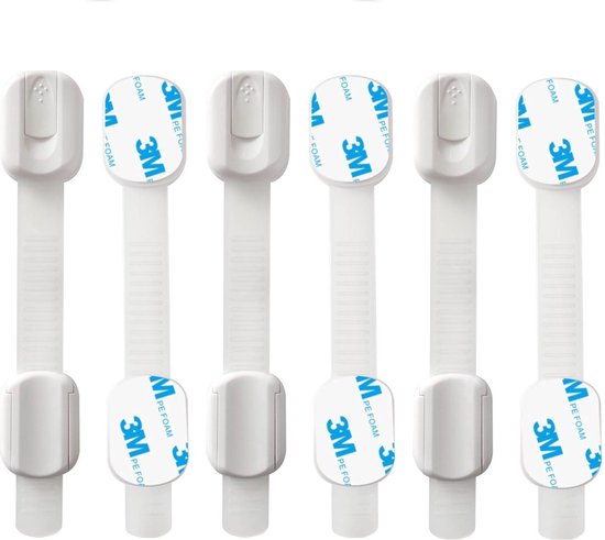 Serrures pour armoires SIMANTI - Serrures pour armoires autocollantes 3M - Serrures pour armoires personnalisées - Sécurité des armoires pour enfants - Sécurité des armoires pour tout-petits - Set de 6 - Sans perçage - Wit