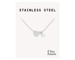 Letter K Ketting Zilverkleurig - Stainless Steel - Initiaal & Hartje Hanger - Initialen Ketting op Cadeau Kaartje - Pax Amare