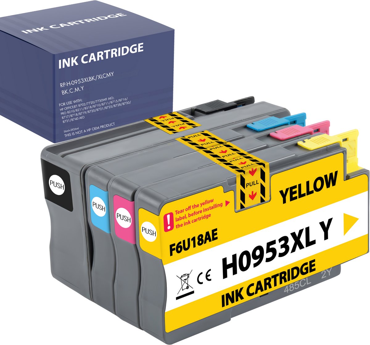 Inktcartridge geschikt voor HP 953XL compatibele HP OfficeJet Pro 7700 7720 7730 7740 8200 8210 8710 8715 8720 8725 8730 8740 - Pack 1 Zwart 1 Cyaan 1 Magenta 1 Geel