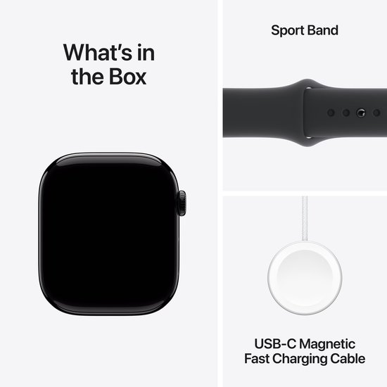 Apple Watch Series 10 - Wifi - 46mm - Zwarte Aluminium Case met Zwart Sportbandje - S/M