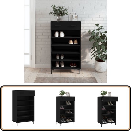 vidaXL Schoenenkast Zwart eiken 59 x 35 x 100 cm Bewerkt hout