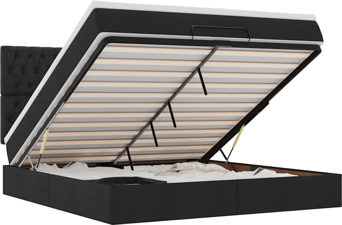 vidaXL - Ottoman - bed - met - matras - 180x200cm - stof - zwart