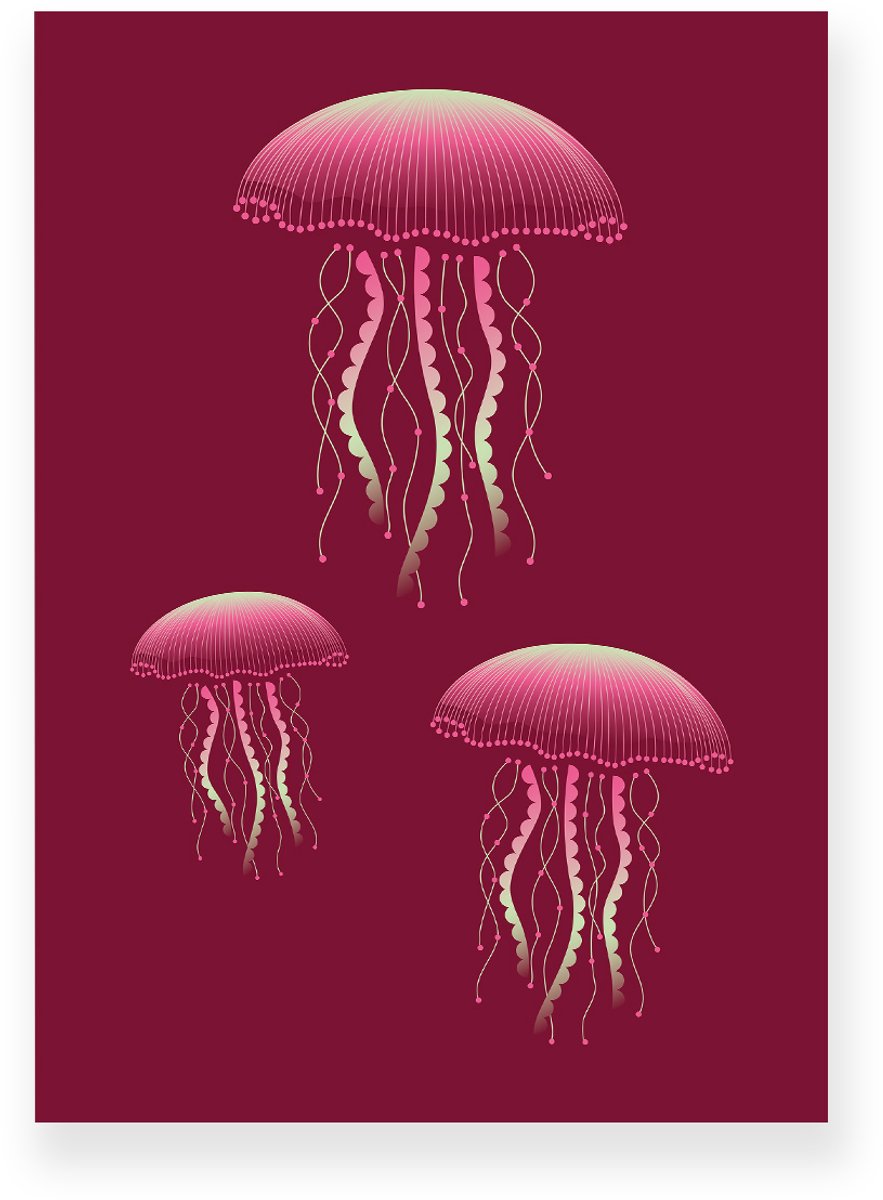 Yisual Poster 30x40 cm - Kwallen - Roze - Bordeaux - Natuur - Modern - Muurdecoratie - Wanddecoratie