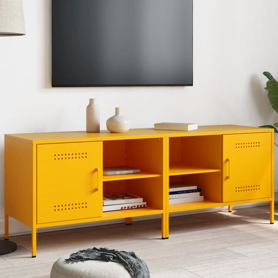 Meuble TV The Living Store 2 pcs 68x39x50,5 cm acier jaune moutarde - Meuble TV - Design industriel - Acier inoxydable - Jaune Mustard - Table basse
