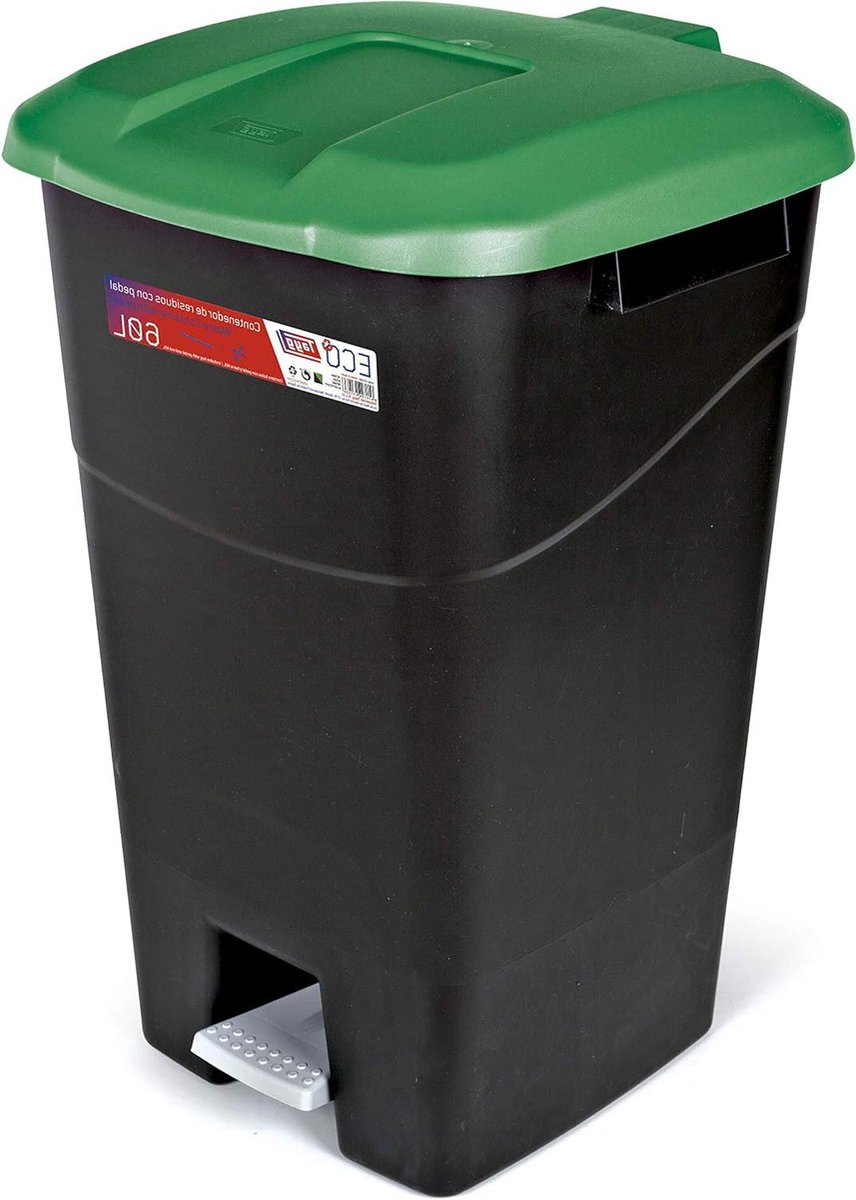 Afvalemmer 60 liter - met pedaal - zwart/groen