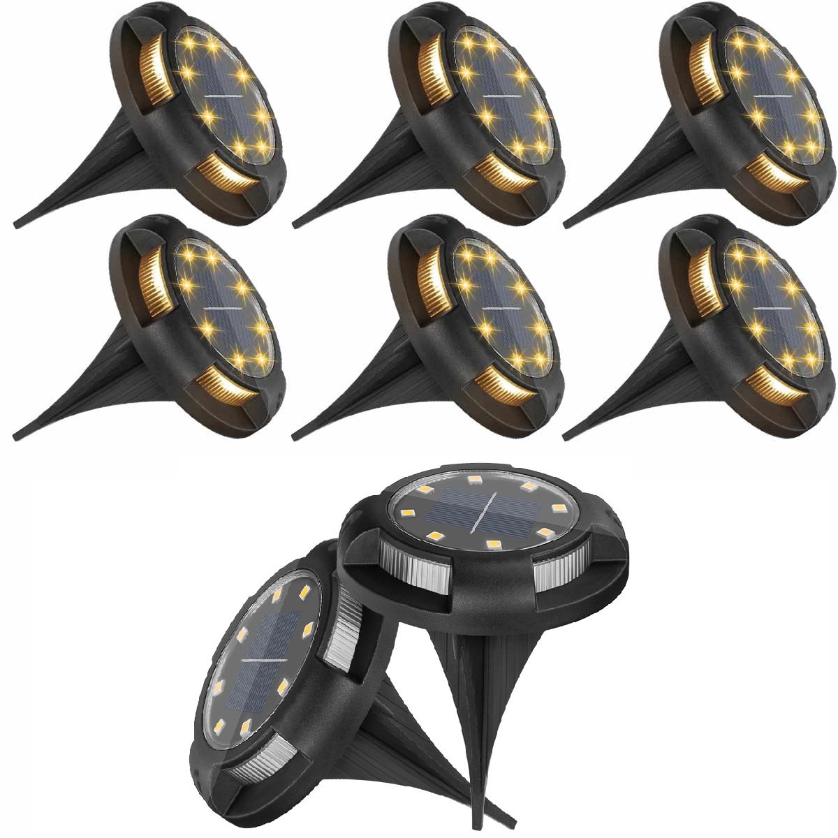 LED Solar Grondspot(8 stuks) - Warm wit - Grond Spots op Zonne-energie met 12 LED -10 Uur Buiten Verlichting in Tuin -8 paneel LED's Zonneverlichting buiten - IP65 Waterdicht - Tuinverlichting Lamp - Buitenverlichting Tuinlamp-Zwart