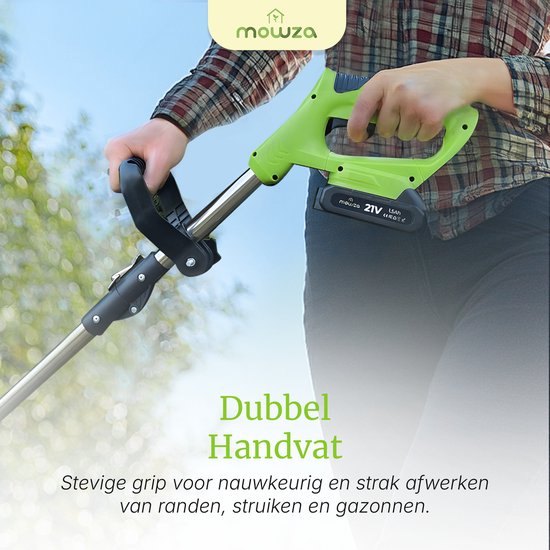MOWZA® 4-in-1 Kantenmaaier - Grastrimmer - Bosmaaier - Grasmaaier - Draadloos & Elektrisch - Incl. 2 Accu ‘s & Snellader - Groen/zwart van MOWZA — afbeelding 5