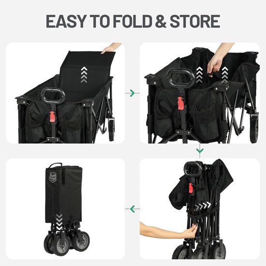 Opvouwbare Bolderkar - Strandwagen Tuinwagen - Outdoor Transport - Verstelbare Handgreep - 100 kg Belastbaar - Zwart van Opvouwbare Bolderkar — afbeelding 2