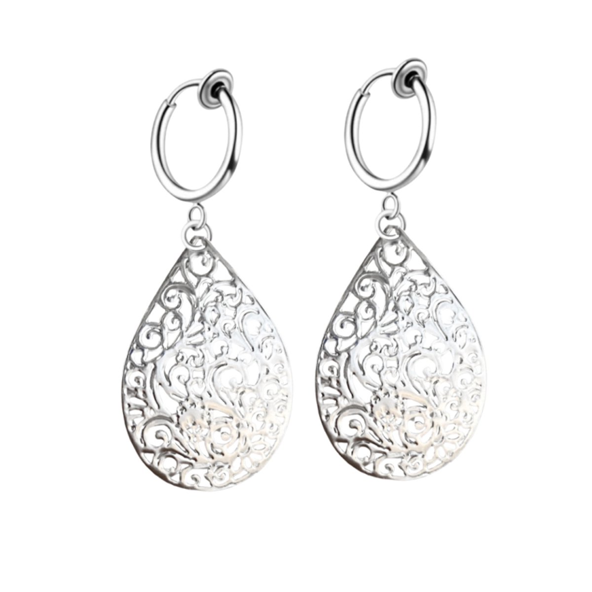 Klem oorbellen- filigraan- druppel-zilverkleur- geen gaatje-Charme Bijoux
