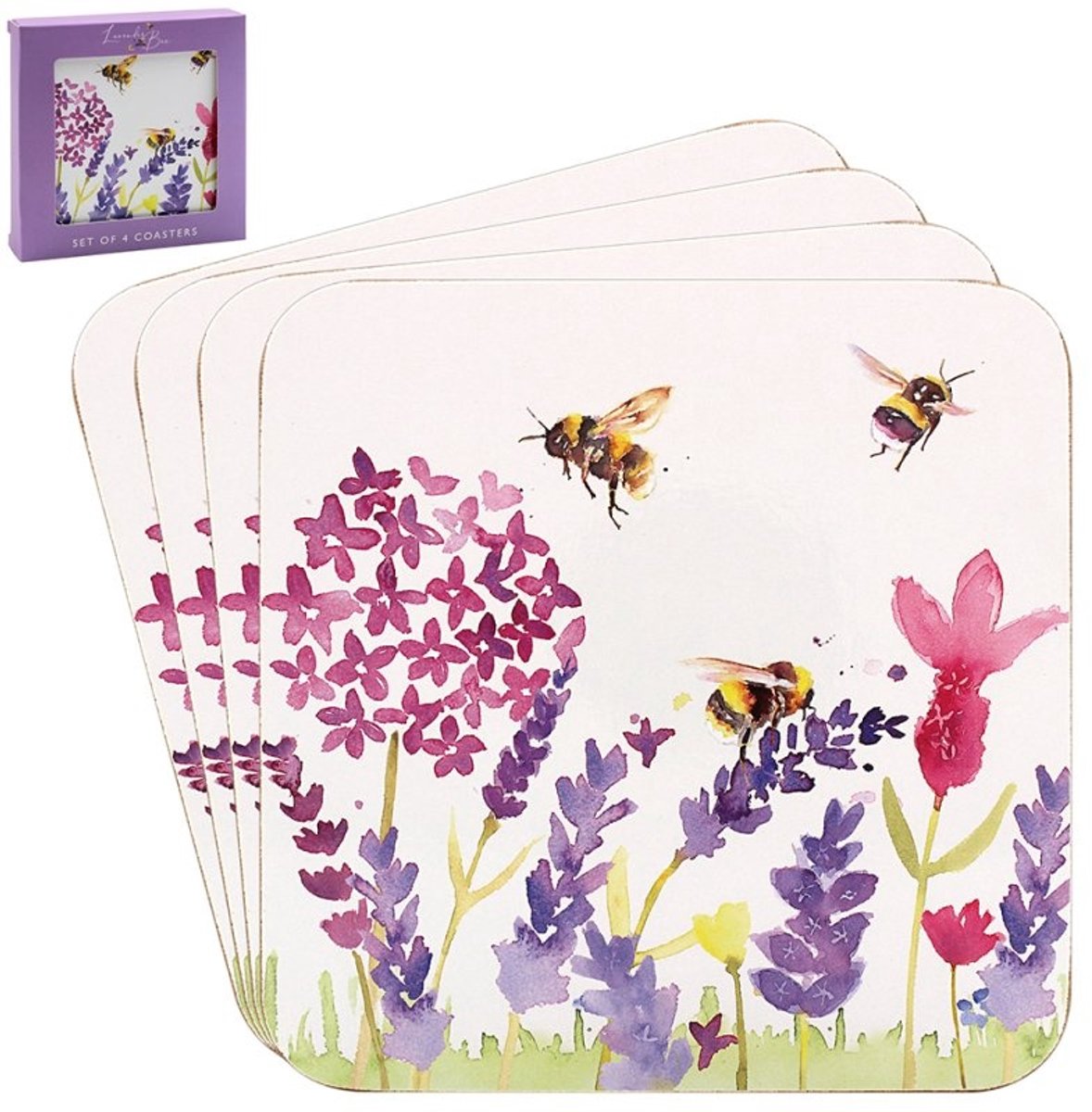 Lesser & Pavey - Onderzetters Lavender & Bees - Set van 4 - Lavendel en Bijen Design