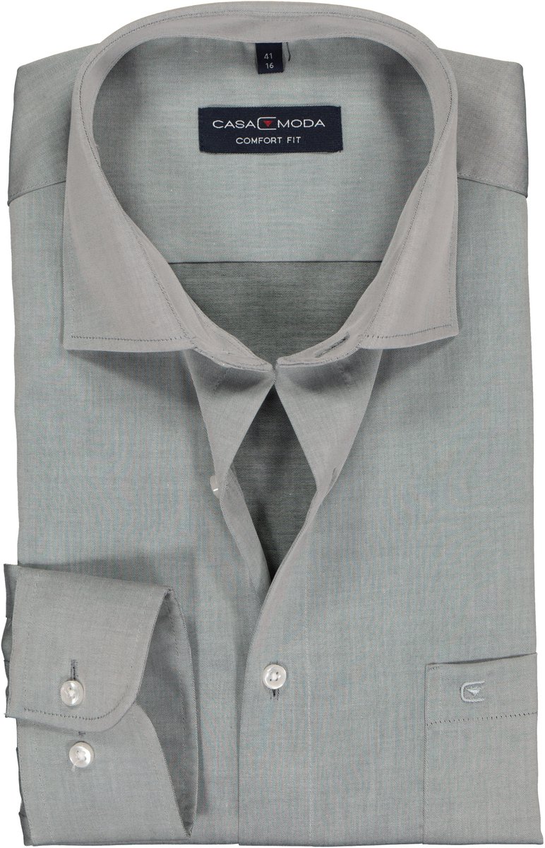 CASA MODA comfort fit overhemd - grijs twill - Strijkvrij - Boordmaat: 46 (EU maat: XXL)