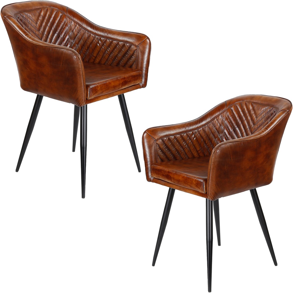 Leren fauteuil bruin – armstoel van echt leer - Eetkamerstoel
