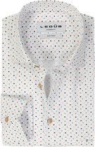 Ledub modern fit overhemd - popeline - wit met blauw en beige dessin - Strijkvriendelijk - Boordmaat: 38