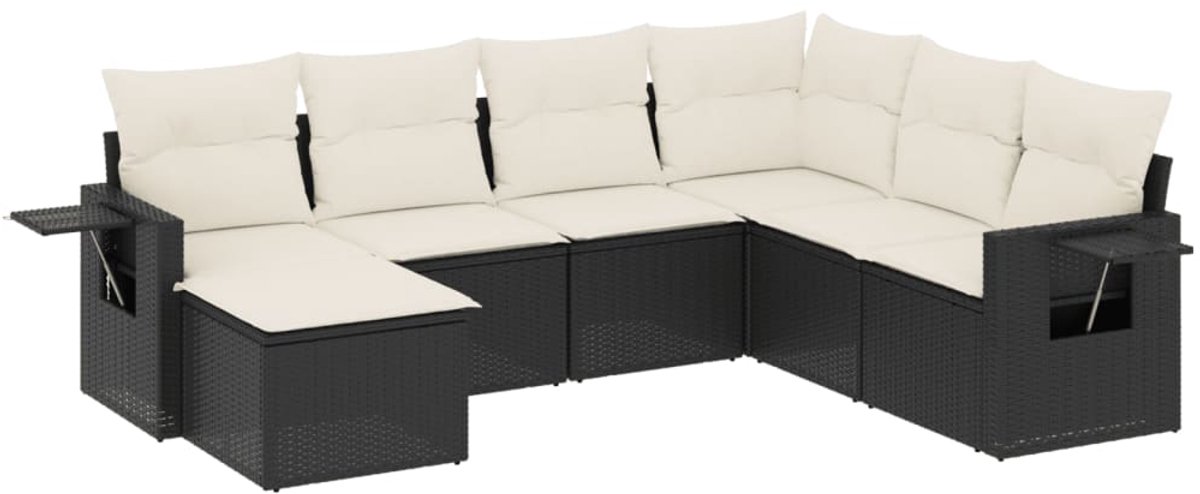 The Living Store 7-delige Loungeset met kussens poly rattan zwart - Loungeset - Tuinset - Poly Rattan - Zwarte Lounge Set - Outdoor Furniture