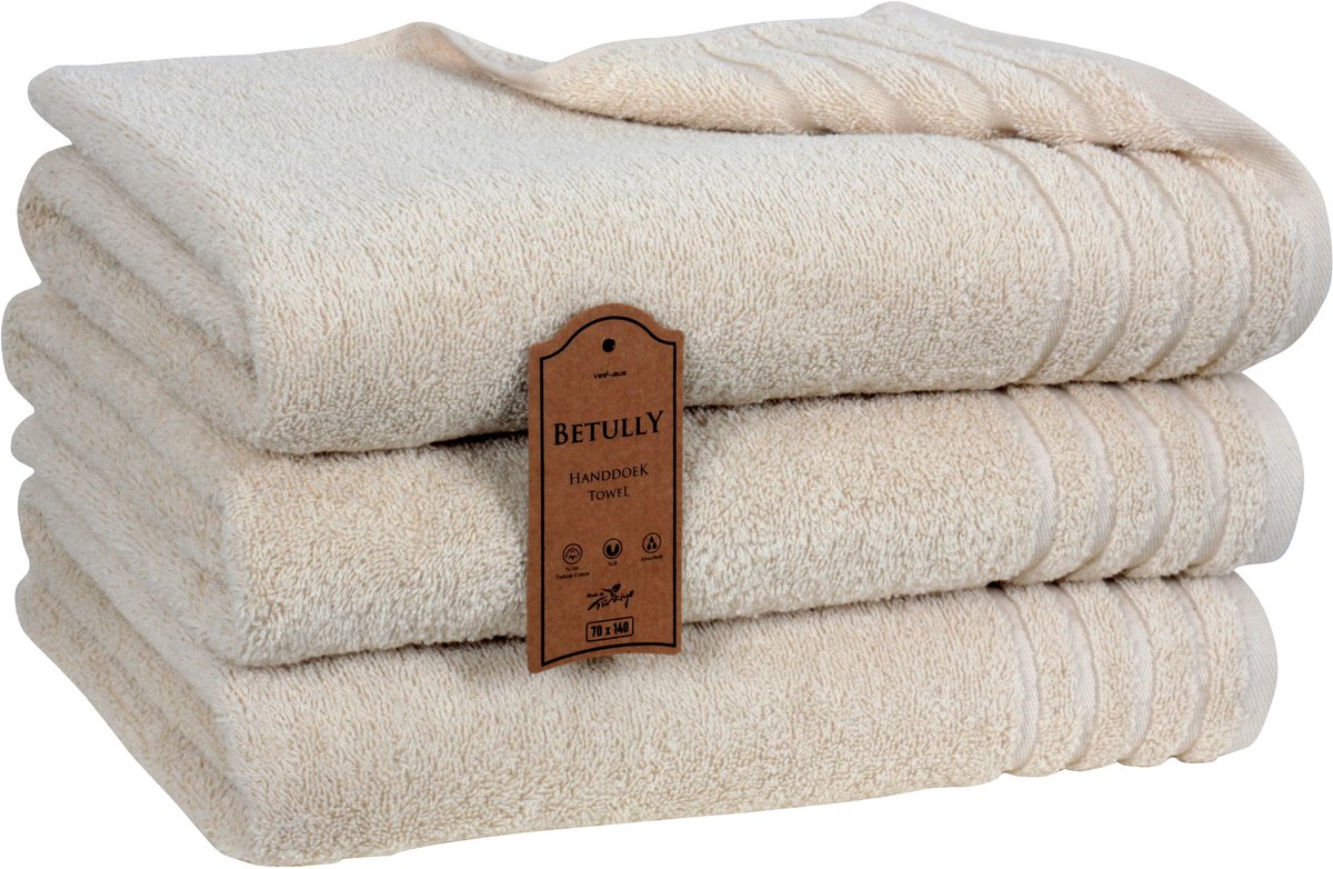 Betully ® Magnee XL Handdoeken Natuur - 70x140 - Set van 3 - Badhanddoeken hotelkwaliteit - 100% katoen - Zware kwaliteit 500 g/m2 Natuur