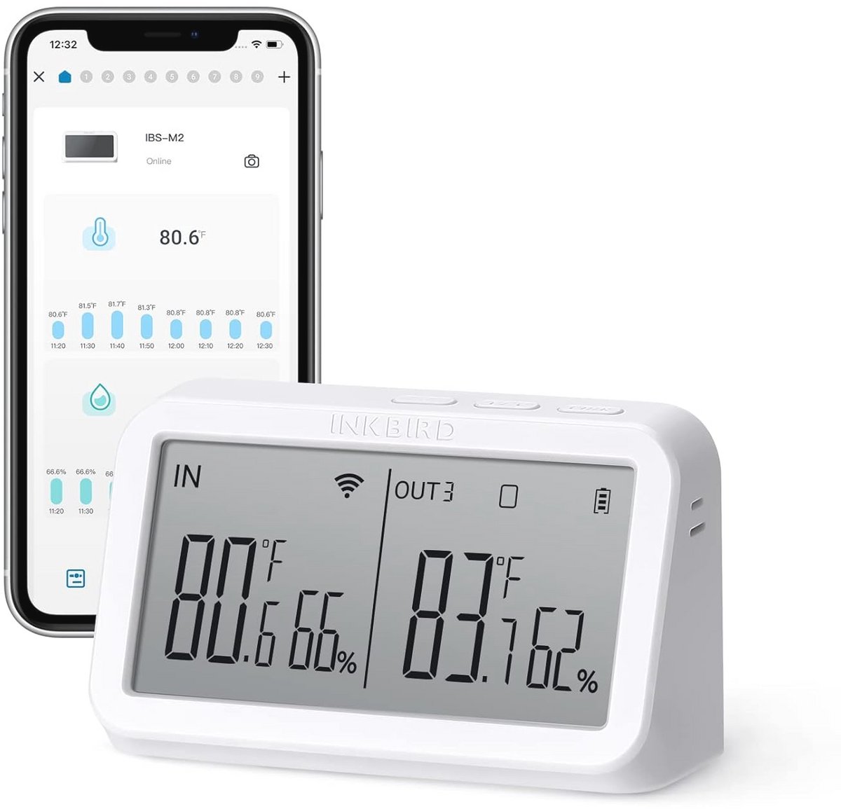 Wifi-gateway met temperatuur- en vochtigheidssensoren voor thuis en kas met app-bediening en groot LCD-display