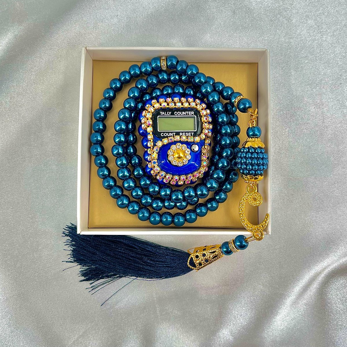 6x 2-Delige Islamitisch Cadeauset (Tasbeeh & Zikirmatik) - Ramadan & Eid Geschenk - Donker Blauw