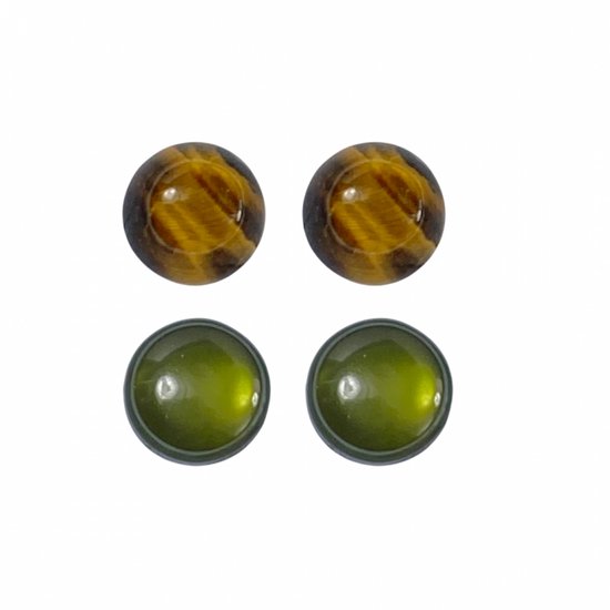 2 Paar-Allergievrij-Oorbellen-Groen-tijgeroog -bruin- 12 mm-Charme Bijoux