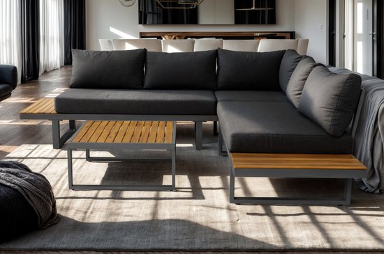 Salon de jardin 5 places aluminium anthracite Darcio avec table de jardin et table d'appoint
