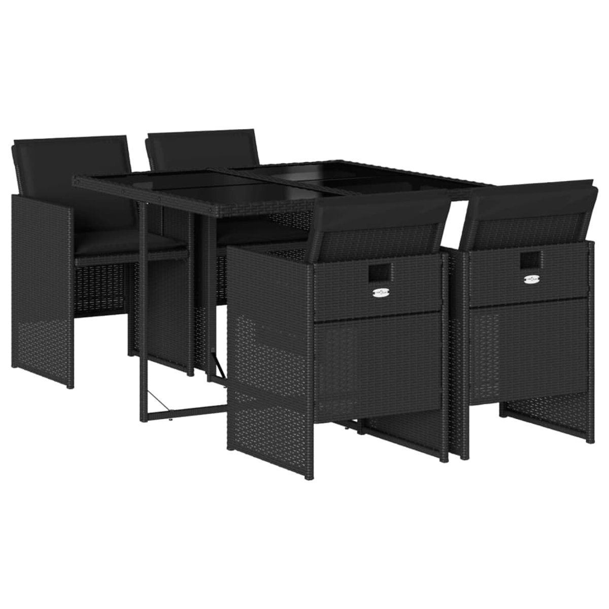 The Living Store 5-delige Tuinset met kussens poly rattan zwart - Tuin Set - Poly Rattan - Zwarte Tuinbank - Eetkamerset - Buitendecoratie