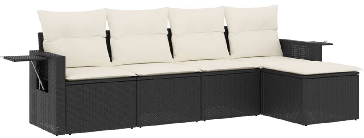 The Living Store 5-delige Loungeset met kussens poly rattan zwart - Loungeset - Tuinset - Tuinmeubelen - Lounge Set - Outdoor Furniture