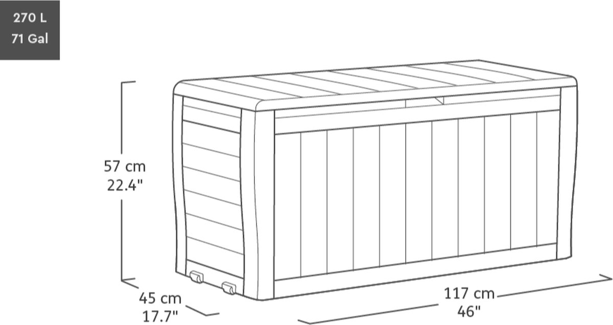 Keter Marvel Plus Coffre de rangement - 270L - 116,7x44,7x57cm - Anthracite