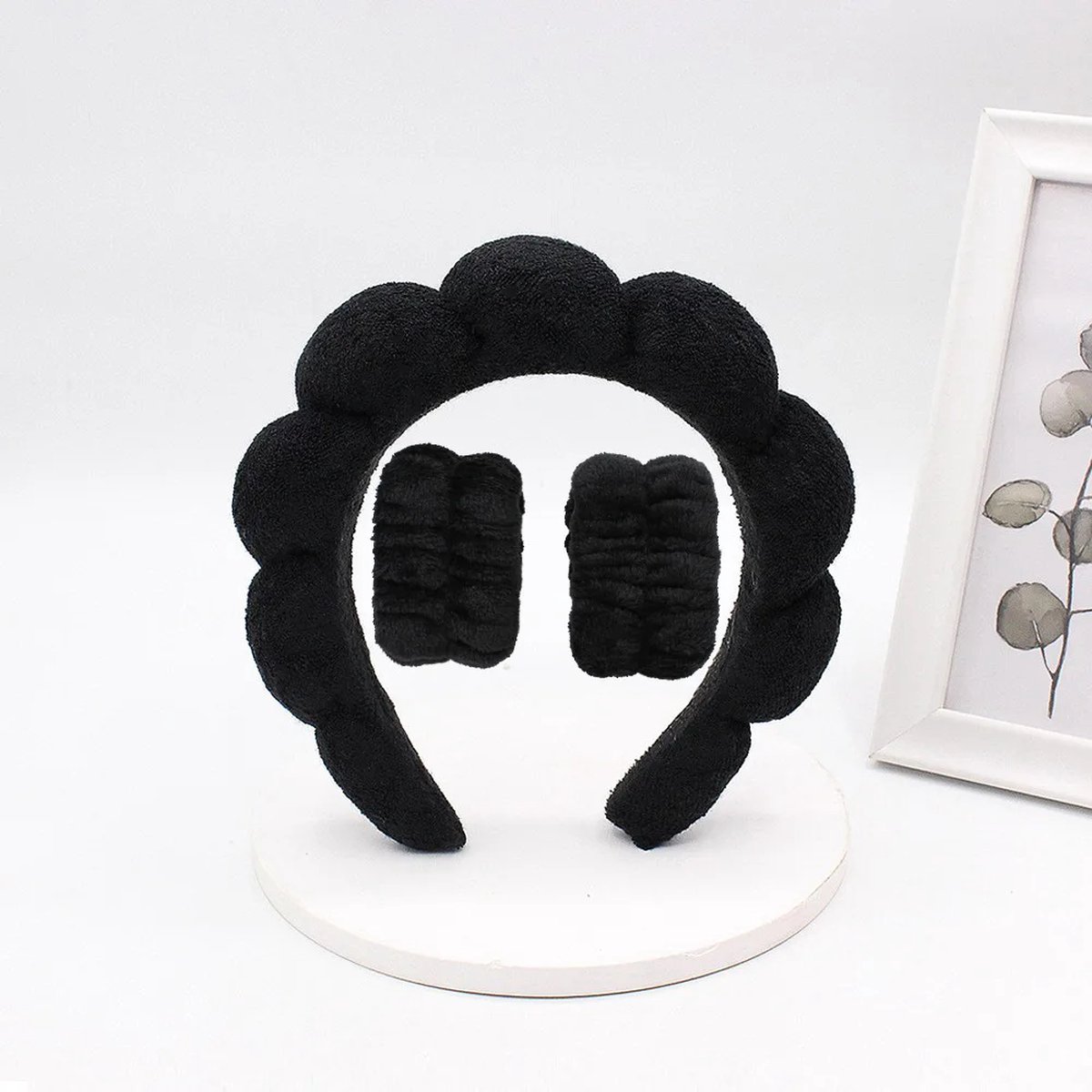 Without Lemon - Waterabsorberende Haarband - Pols Wasband - Spons/badstofmateriaal - Zacht - Make-up, gezichtsreiniging en gezichtsverzorging - Facial Masker - Spa - Kleur: Zwart