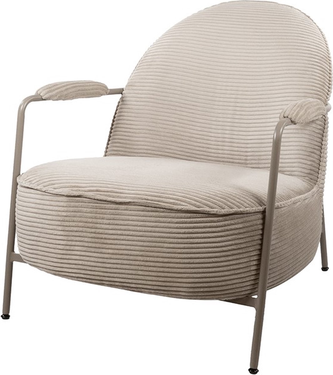 Fauteuil Elton Ribstof Sand 77x81x73 cm Loungefauteuil met armleuning - Vintage Retro Design - Comfortabel - Zachte Ribstof Bekleding - Metalen Frame - Perfect voor Woonkamer of Loungehoek