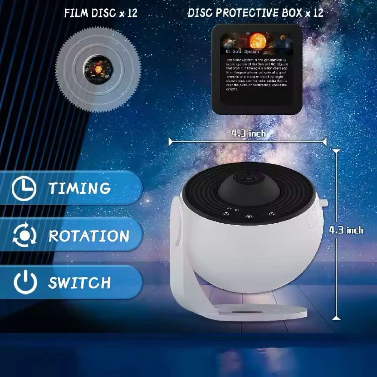 Graboo® Planetarium Galaxy Projector - Transformeer je Ruimte in een Magische Sterrenhemel - Galaxy Projector Sterrenhemel met 13 Films - Wit – foto 5