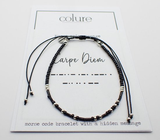Colure® morse code armband glanzendzwart Carpe Diem