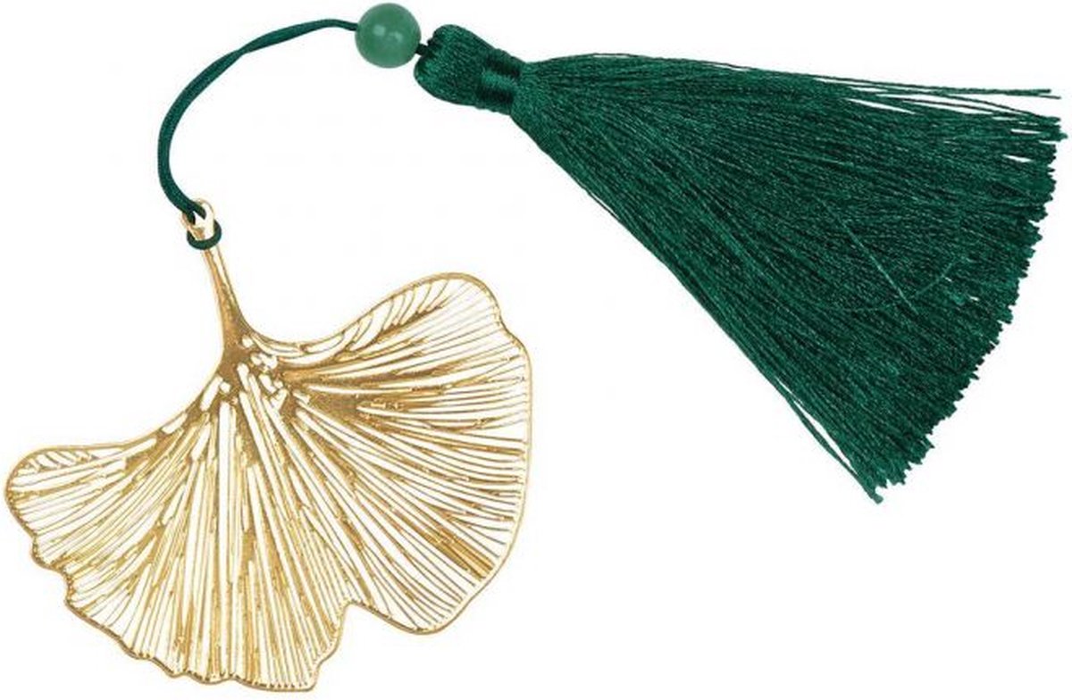 Boekenlegger metaal met kwast ginko - 7,5x10x3cm