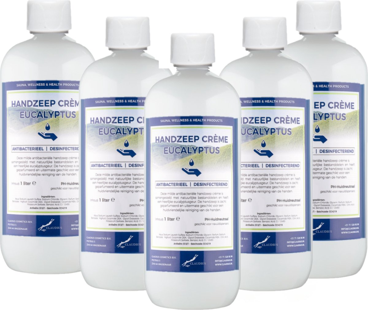 Handzeep Crème Eucalyptus 1 liter - set van 5 stuks - Voordeelverpakking