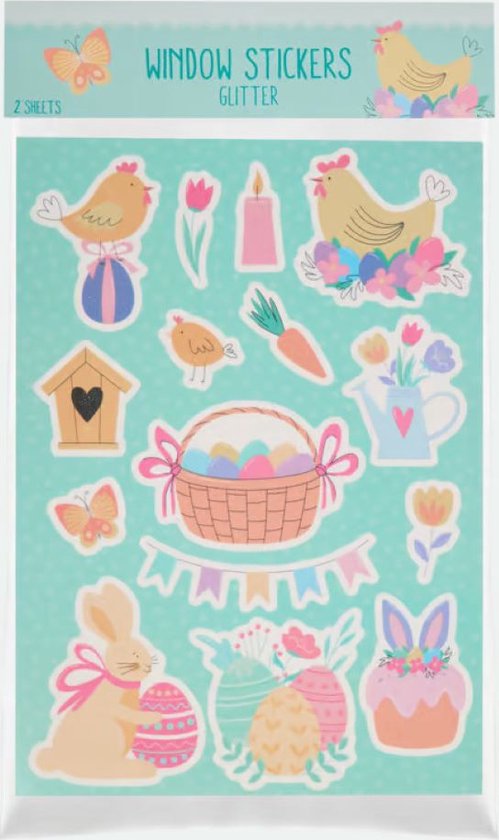 Vensterafbeeldingen voor Pasen, zelfklevend, 9 vellen, 174 stuks, raamstickers, pvc, met hazen, paaseieren en kuiken, herbruikbaar, paasdecoratie, raamstickers voor kinderkamer, paasdecoraties