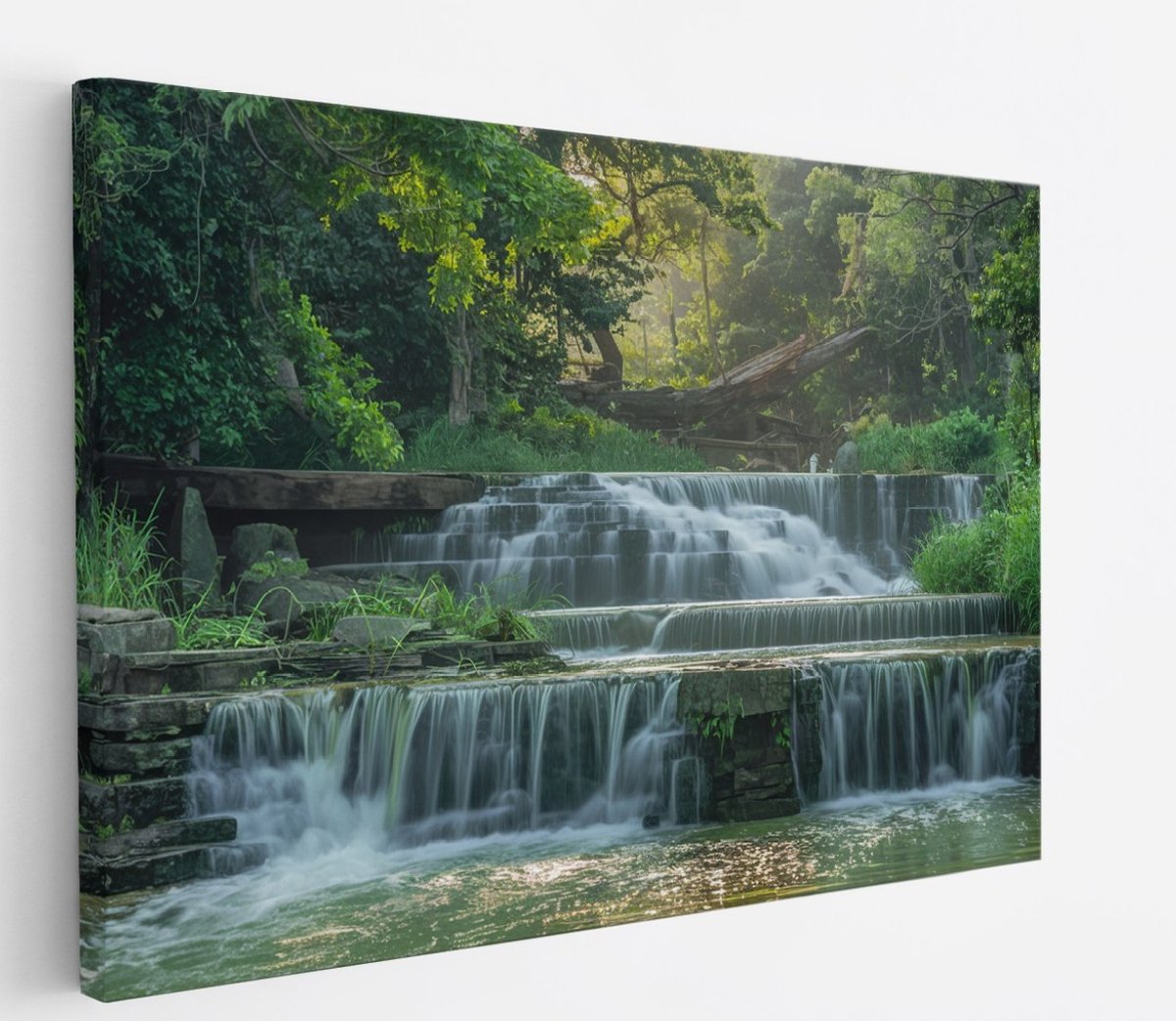 Saammp Canvas Schilderij - Kleine Waterval - Landschap - Natuur - 40x30 - Foto op canvas - Wanddecoratie - Muurdecoratie Woonkamer - Slaapkamer decoratie - Canvas Print Multicolor