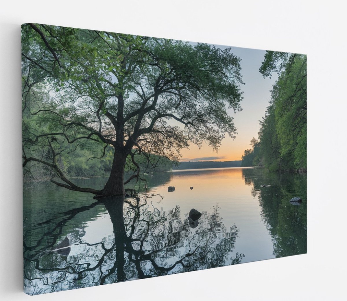 Saammp Canvas Schilderij - Boom in het water met zonsondergang - Landschap - Natuur - 45x30 - Foto op canvas - Wanddecoratie - Muurdecoratie Woonkamer - Slaapkamer decoratie - Canvas Print Multicolor