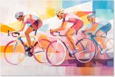Graphic Message - Schilderij op Canvas - Wielrenners - Kop van het Peloton - Moderne Sport Kunst - Woonkamer Wanddecoratie - Muurdecoratie - Sportief - Sporter - Wielrenner - Racefiets - Fietser - Tour de France