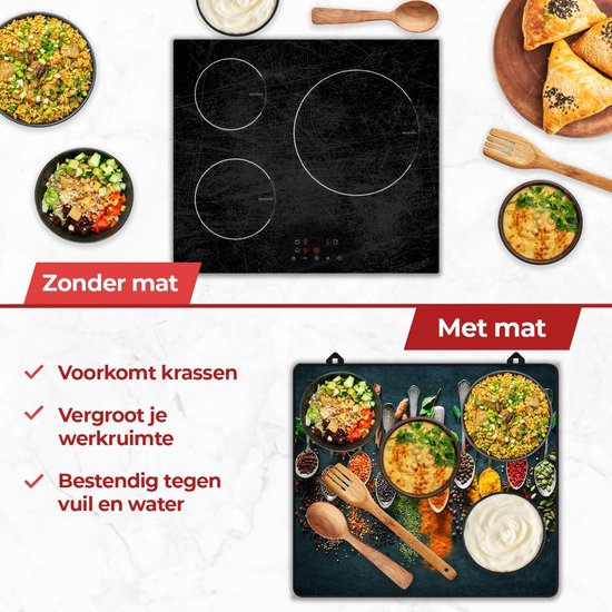 KitchyMist Inductie Beschermer 60x52 cm - Kruiden en Specerijen Lepels - Kookplaat Beschermer - Afdekplaat voor Kookplaat - Inductie Mat - Spatscherm Achterwand Keuken