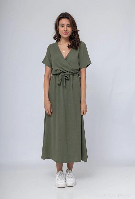 Dames wikkel jurk effen jurk Daisy kaki groen maat S strandjurk