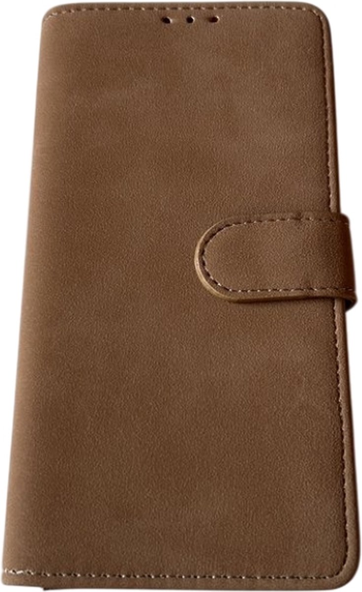 Luxe PU Kunstleer Suède Look Book Case – Geschikt voor Samsung Galaxy S24 / S25 - Premium Kwaliteit Wallet Boekcase hoesje - Telefoonhoesje met vakjes voor pasjes - Camel bruin