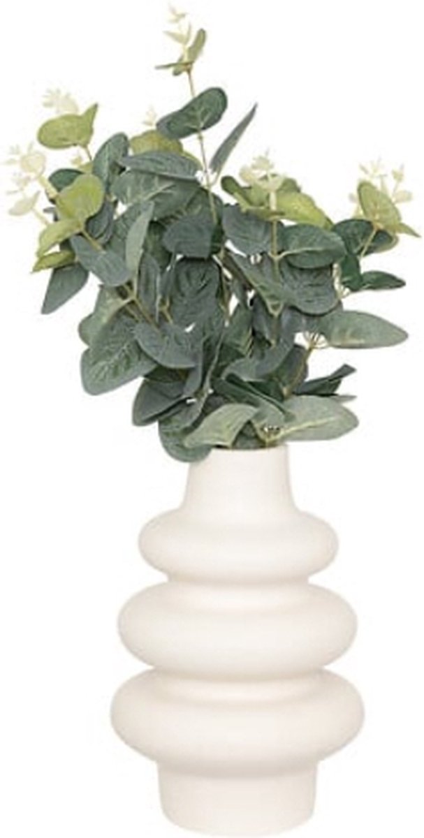 Atmosphera Kunstplant eucalyptus met keramieken vaas - 20x7x37cm - Wit Zwart