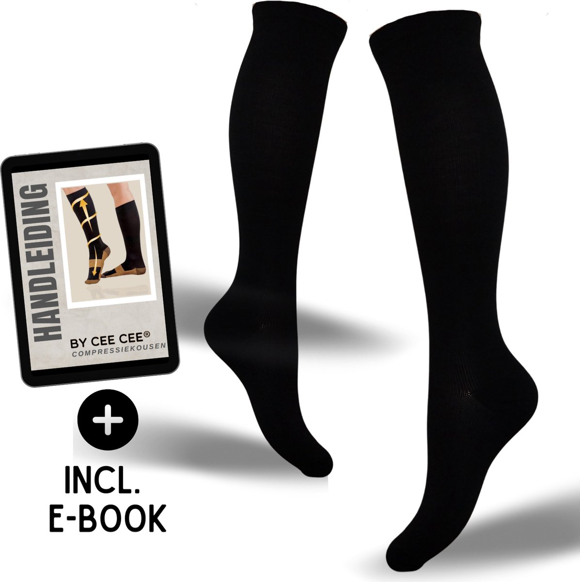 Compressiekousen 1 Paar 20-30 mmHg - Steunkousen Vrouwen en Mannen met E-book - Compressie sokken - Hardloopsokken - Sportsokken - Zwart - Maat 41-45 L/XL